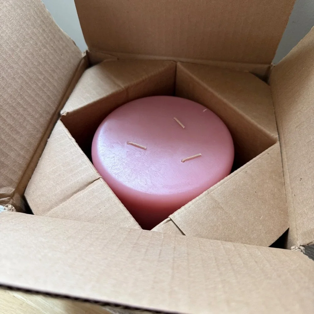 PartyLite 3 Wick Pillar Candle Strawberry Rhubarb New in Box Retired